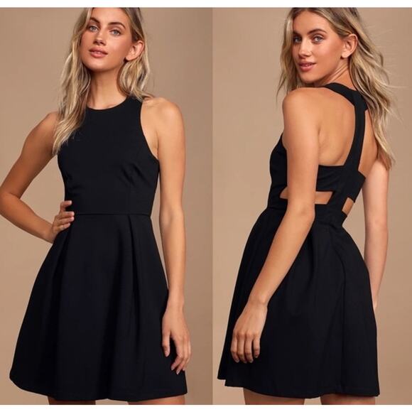 Lulus Cut Out and About Skater mini black dress. NWT. Size M - Picture 1 of 8